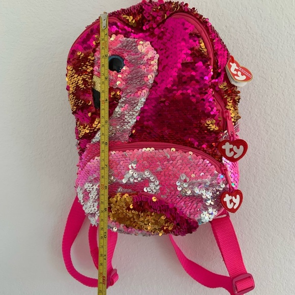 NWT Kid’s TY Fashion Gilda Color Changing Sequin Flamingo Backpack - Picture 7 of 12